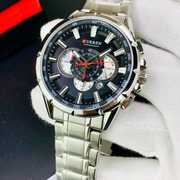 ساعة رجالية Curren 8363 براصلي فضي خلفية سوداء