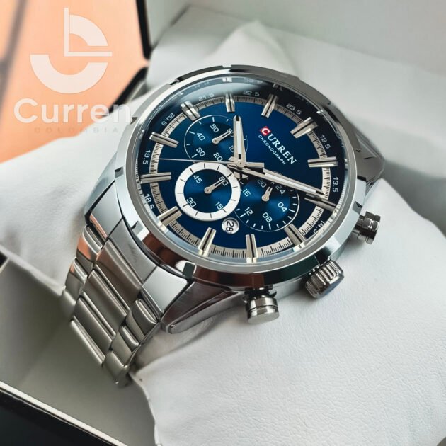 ساعة رجالية Curren 8355 براصلي فضي خلفية زرقاء