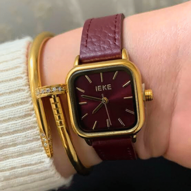 ساعة نسائية IEKE Burgundy 007 براصلي جلد