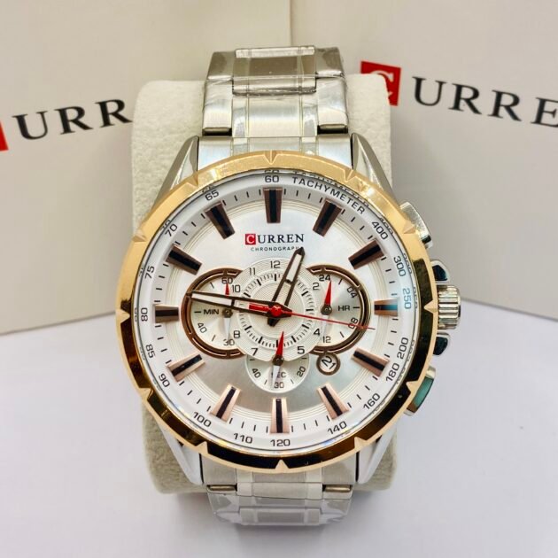 ساعة رجالية Curren 8363 براصلي فضي خلفية بيضاء