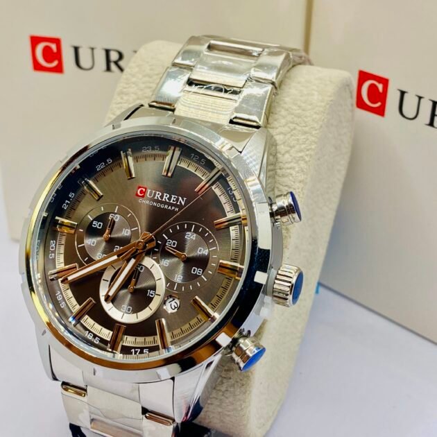 ساعة رجالية Curren 8355 براصلي فضي خلفية سوداء