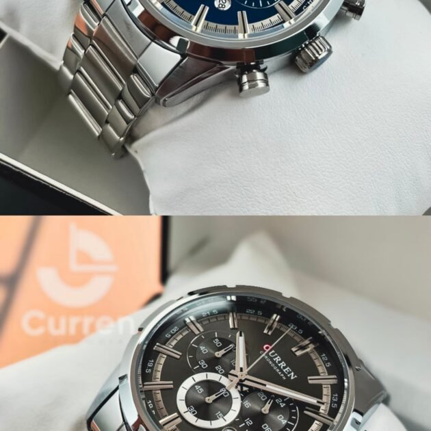 ساعة رجالية Curren 8355 براصلي فضي خلفية زرقاء/سوداء