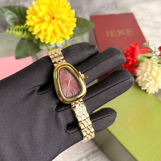 ساعة نسائية IEKE 88241 براصلي ذهبي بخلفية برغندي