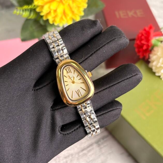 ساعة نسائية IEKE 88241 براصلي فضي ذهبي بخلفية ذهبية