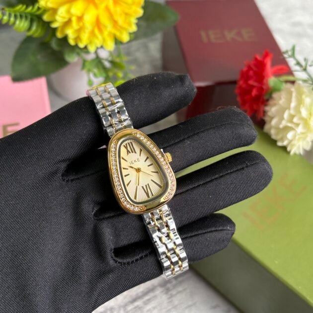 ساعة نسائية IEKE 88241 براصلي ذهبي فضي بخلفية ذهبية