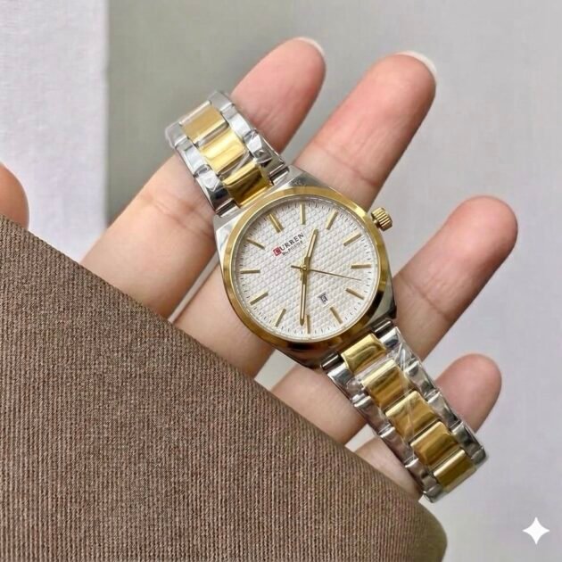 Curren 9090 براصلي ذهبي فضي خلفية بيضاء