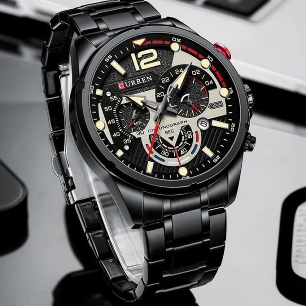 ساعة رجالية Curren 8395 براصلي اسود خلفية سوداء
