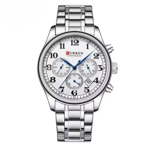 ساعة رجالية Curren 8466 براصلي فضي خلفية بيضاء