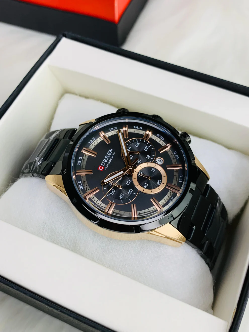 ساعة رجالية Curren 8355 براصلي اسود خلفية سوداء - الصورة 2