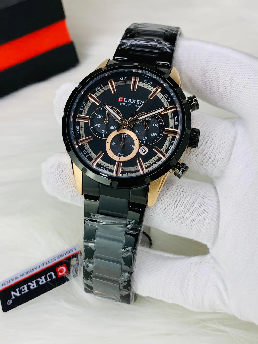 ساعة رجالية Curren 8355 براصلي اسود خلفية سوداء