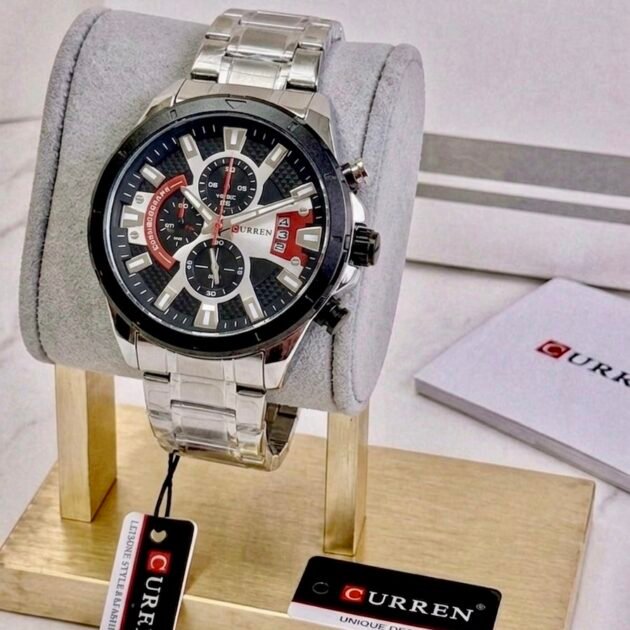 ساعة رجالية Curren 8401 براصلي فضي خلفية سوداء