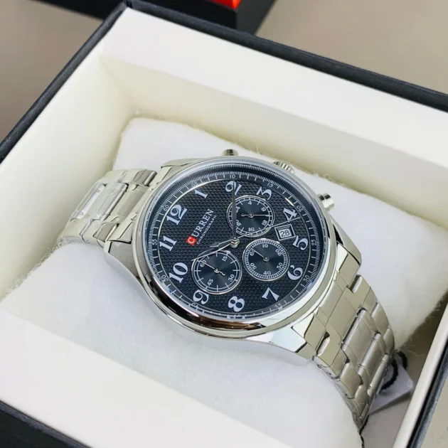 ساعة رجالية Curren 8466 براصلي فضي خلفية سوداء