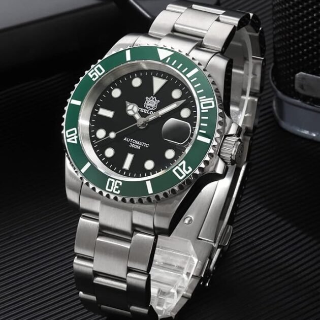 ساعة رجالية STEELDIVE براصلي فضي بخلفية سوداء